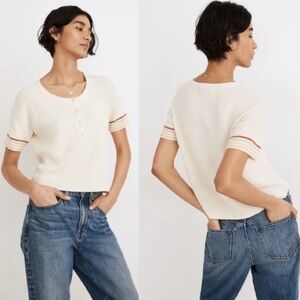Madewell Henley Sweater Tee Rainbow Stripe Vintage Parchment Size XS